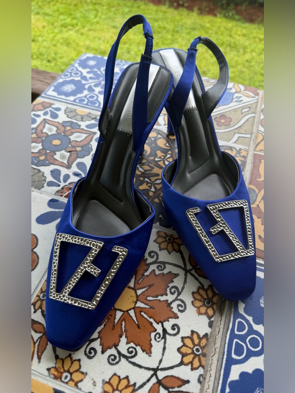 Blue Embellished Slingback Heels - Women